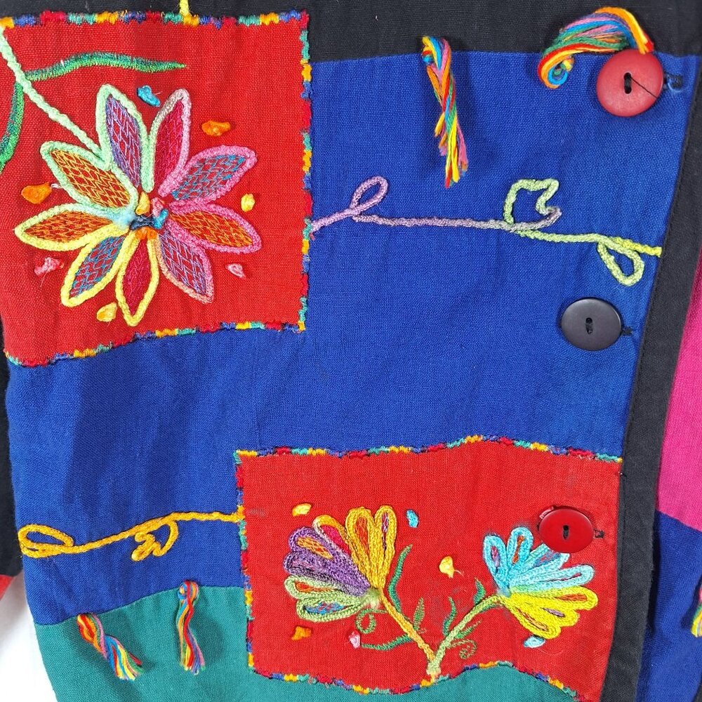 Vintage Multi Color Stitched Womens Jacket Cottagecore Cozy Shabby Chic - Picture 6 of 7